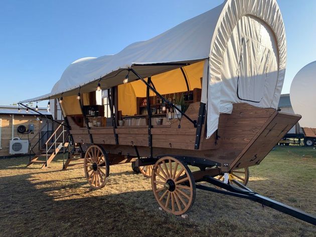 Welcome Wagon bar at Clay Cosmos glamping resort, Providence Canyon, Georgia