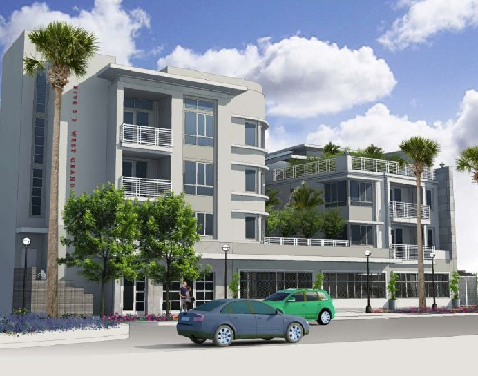 Concept rendering of an artistic close-up shot of the top stories of the building