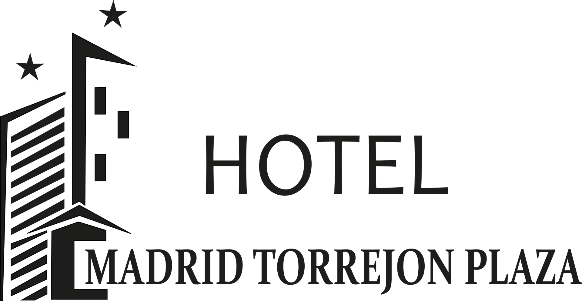 Un logotipo en blanco y negro para un hotel llamado Madrid Torrejón Plaza.