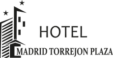 Un logotipo en blanco y negro para un hotel llamado Madrid Torrejón Plaza.
