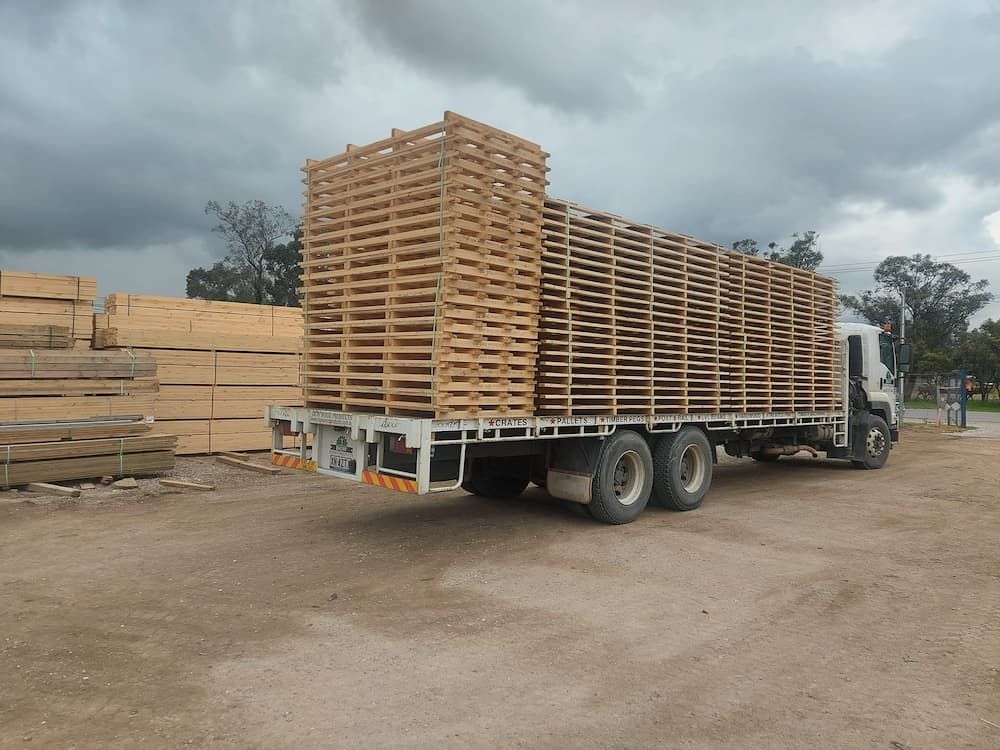 Timber Crates Arranged in a Stack on the Truck — DGW Wood Products in Kurri Kurri, NSW