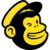 Yellow monkey head wearing a hat, smiling, black outline, on a white background.