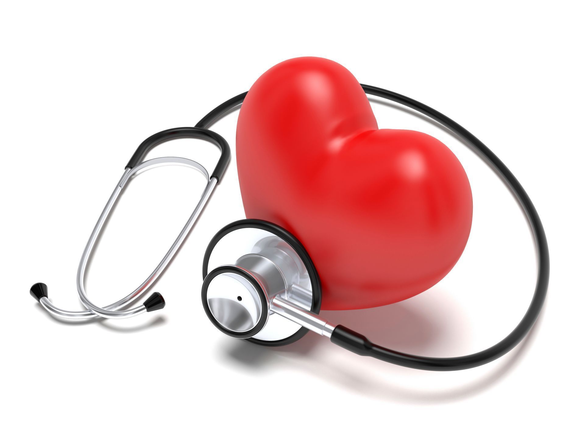 Un corazón rojo con un estetoscopio alrededor.