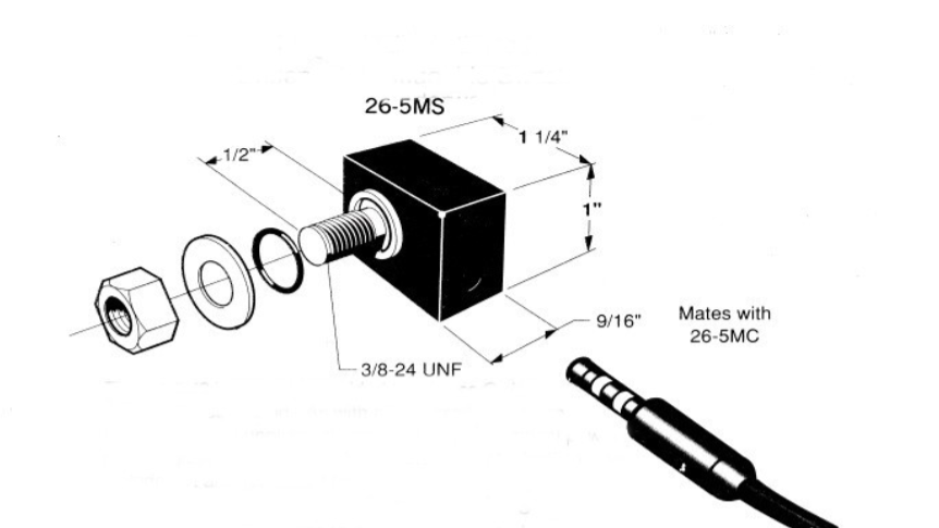 A black and white drawing of a screw and a cable.