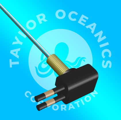 A logo for taylor oceanics corporation with a black object on a blue background