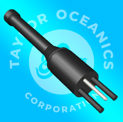A logo for taylor oceanics corporation with a black object on a blue background