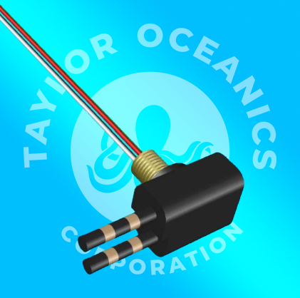A logo for taylor oceanics corporation with a black object on a blue background