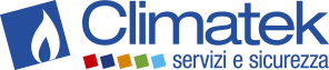 Logo Climatek con icona di una goccia d'acqua blu e quadrati multicolori, testo &ldquo;servizi e sicurezza&rdquo;