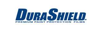 Le logo des films de protection de peinture premium durashield est bleu et blanc.