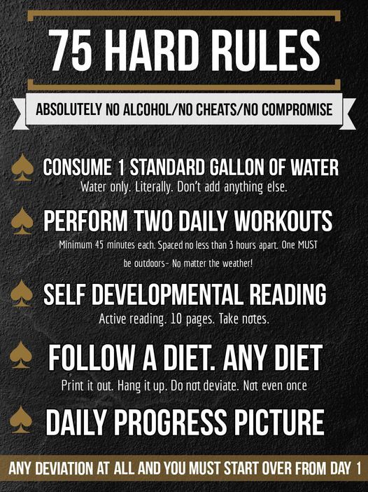A poster that says 75 hard rules on it