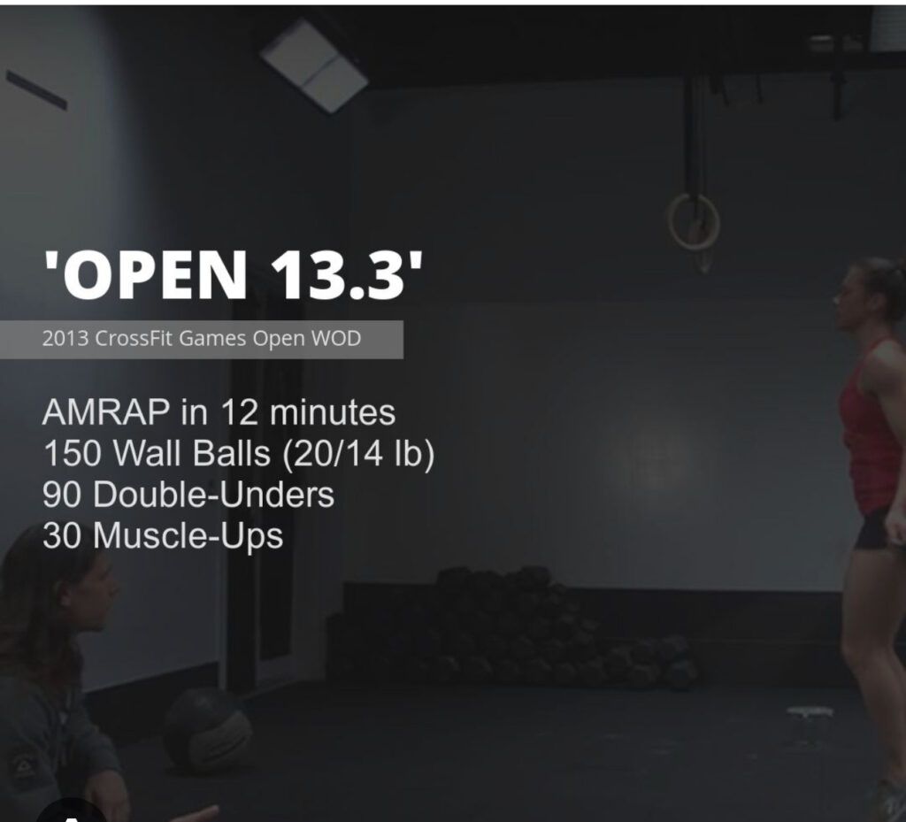 A woman is doing a workout called ' open 13.3 '