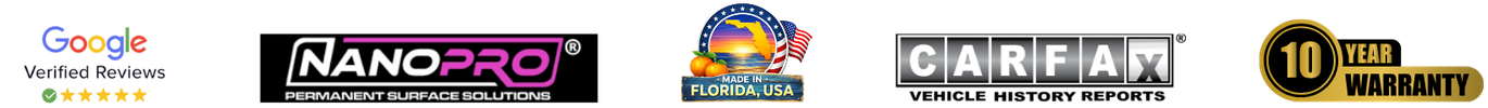 NanoPro Certified Expert, CARFAX Registered, Made in Florida, Google Verified Reviews, Resurrection Auto Detailing 