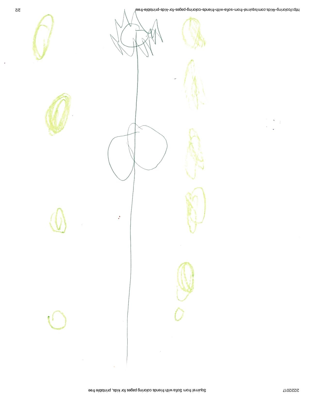Sketch of a line with circles and scribbled shapes in yellow and blue.