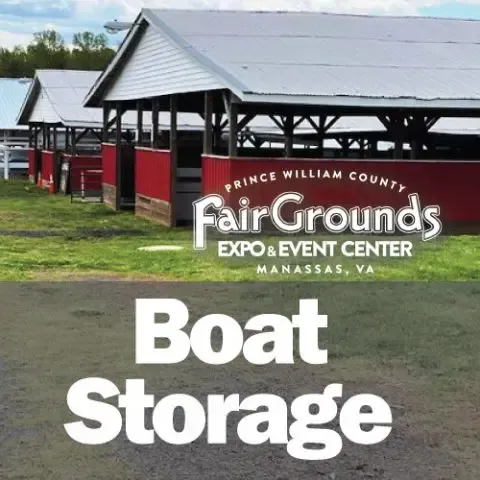 A sign for the prince william county fairgrounds boat storage