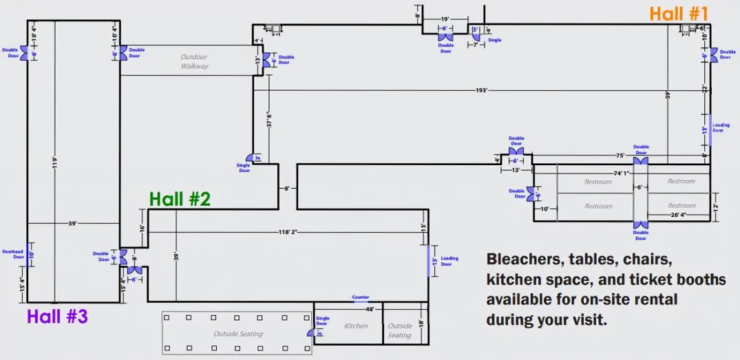 A floor plan of a building that says hall # 1