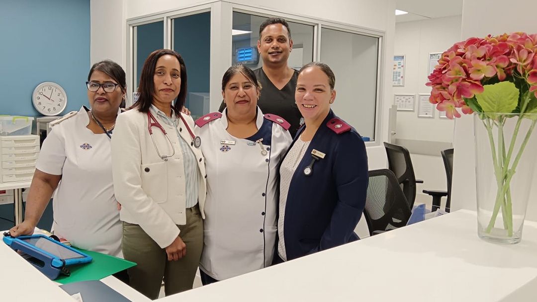 Enrolled nurse Cindy Moodley, resident cardiologist Dr Yuvashnee Govender, registered nurse Nadira Ittal, cardiac ward unit manager Donna Marillier, and (back) resident cardiothoracic surgeon Dr Jehron Pillay. Enrolled nurse Cindy Moodley, resident cardiologist Dr Yuvashnee Govender, registered nurse Nadira Ittal, cardiac ward unit manager Donna Marillier, and (back) resident cardiothoracic surgeon Dr Jehron Pillay.