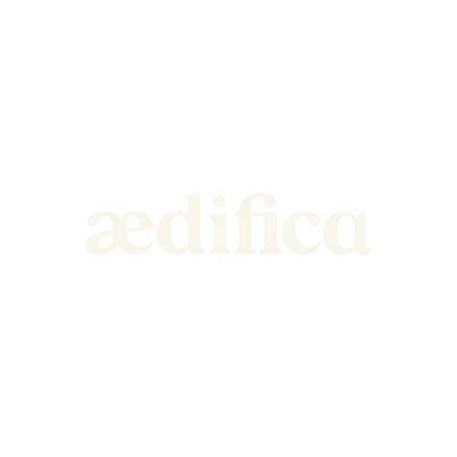 The word "aedifica" in a light-yellow, elegant font.