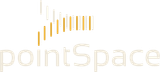 PointSpace logo with gold and light gray text and vertical gold bars above it