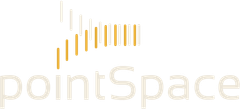 PointSpace logo with gold vertical bars above light gray text on a white background