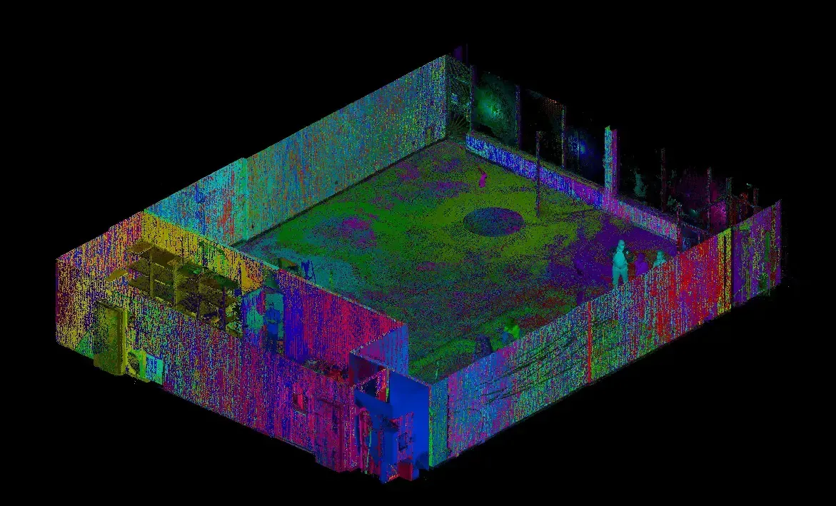 Abstract multicolored 3D room or arena model on a black background