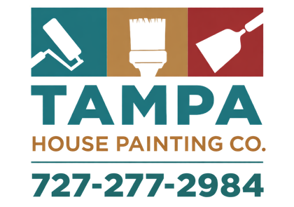 Logo for Pasco Tampa House Painting Company, with tools and phone number.