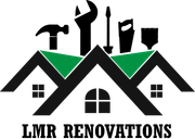 LMR Renovations logo with house roofs and construction tools in black, white, and green