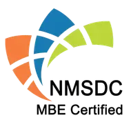 NMSDC MBE Certified logo with multicolored abstract arc design and black text
