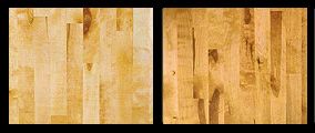 Two squares with light brown wood paneling.
