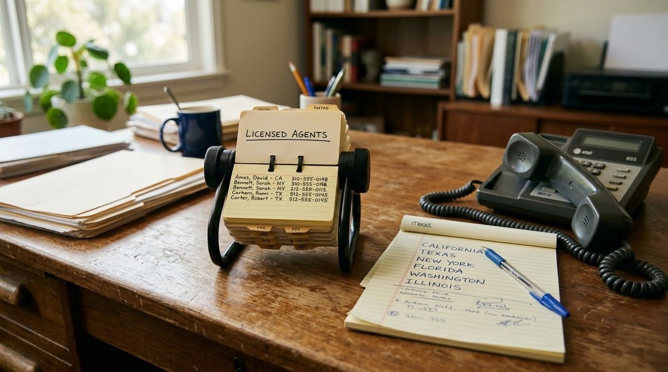 Desk with notepad, pen, desk phone, mug, and a small flip calendar in a cozy office setting
