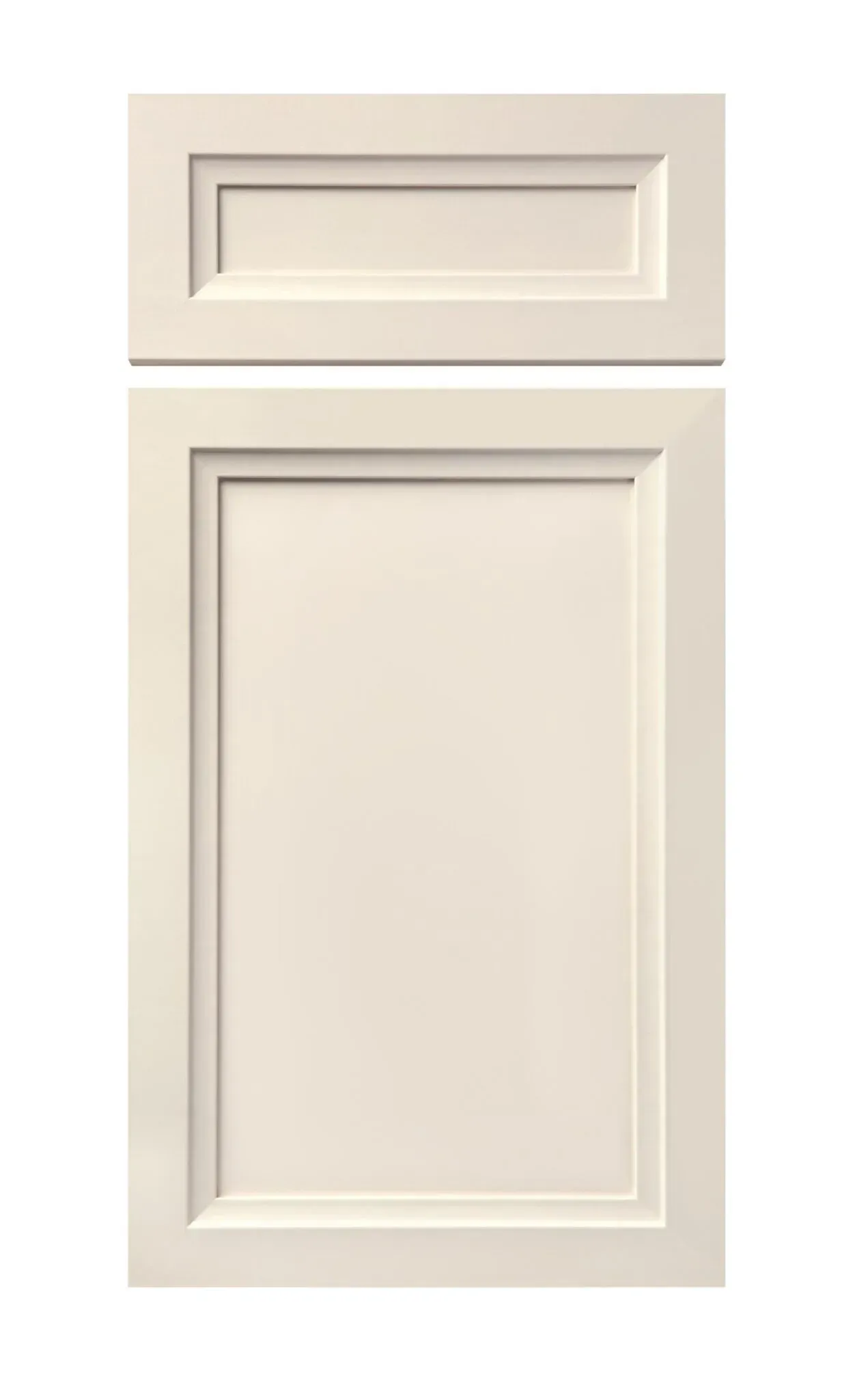 White cabinet door panels in a simple, raised-panel design.