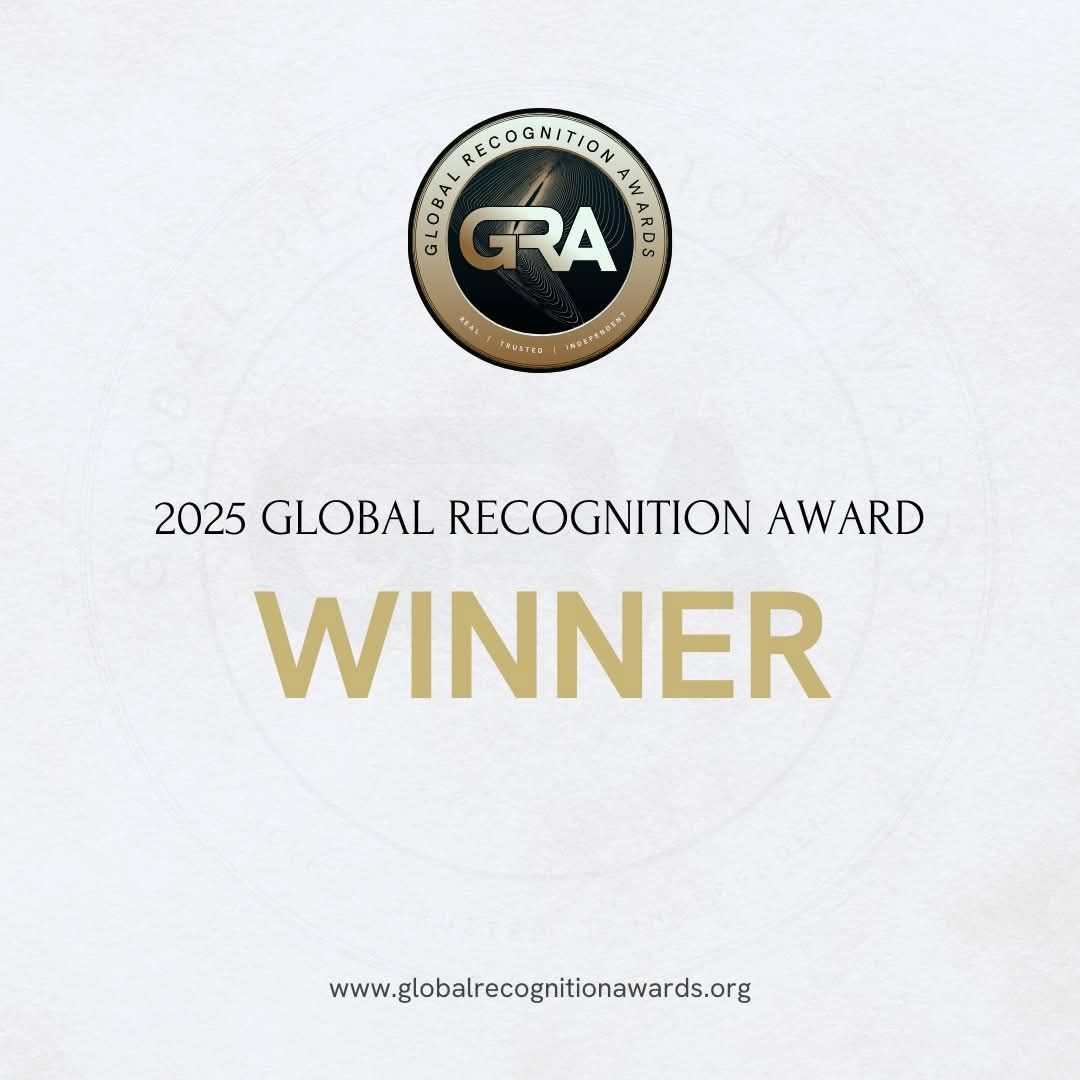 2025 Global Recognition Award winner graphic with gold GRA medallion and bold gold “WINNER” text