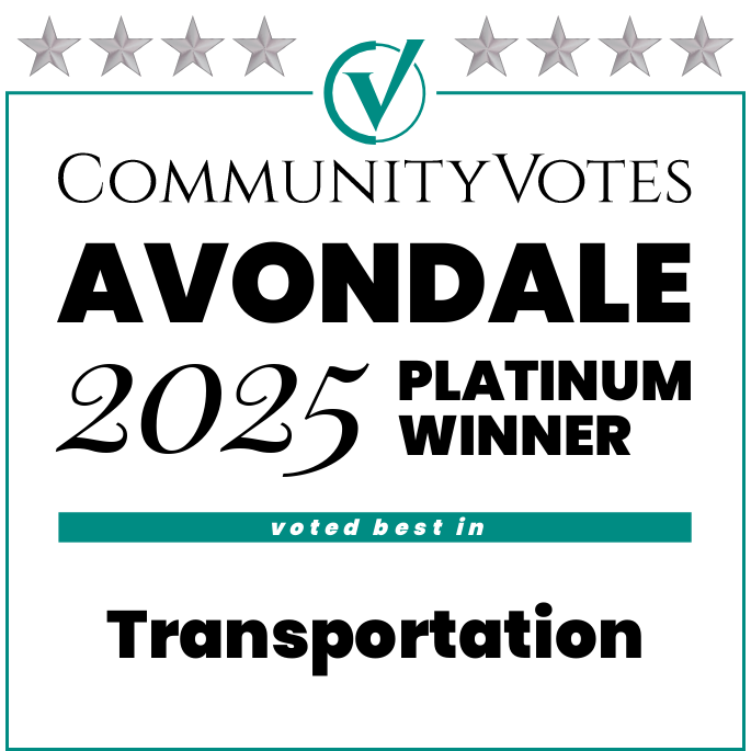 CommunityVotes Avondale 2025 Platinum Winner badge for Transportation, teal and black
