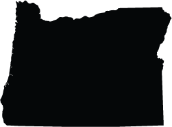 Black silhouette of the state of Oregon.