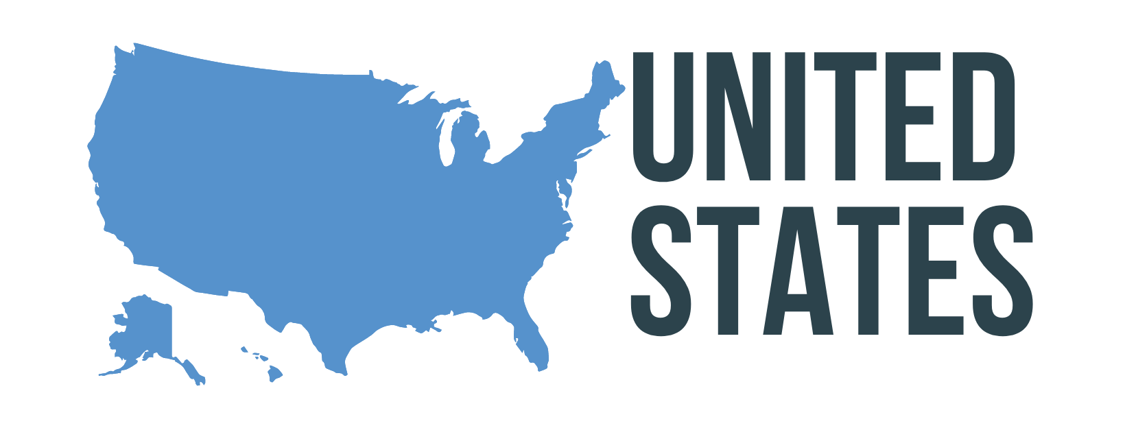 united states A blue map of the united states with the words `` united states '' below it.