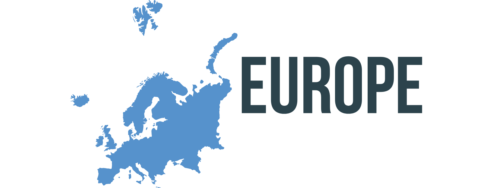 europe A blue map of europe with the word europe below it