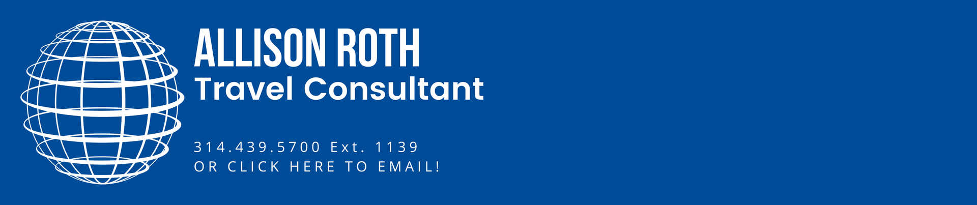 A blue banner for allison roth travel consultant
