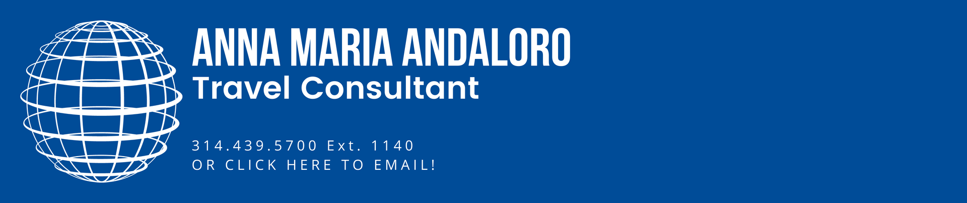 Anna maria andaloro travel consultant is shown on a blue background