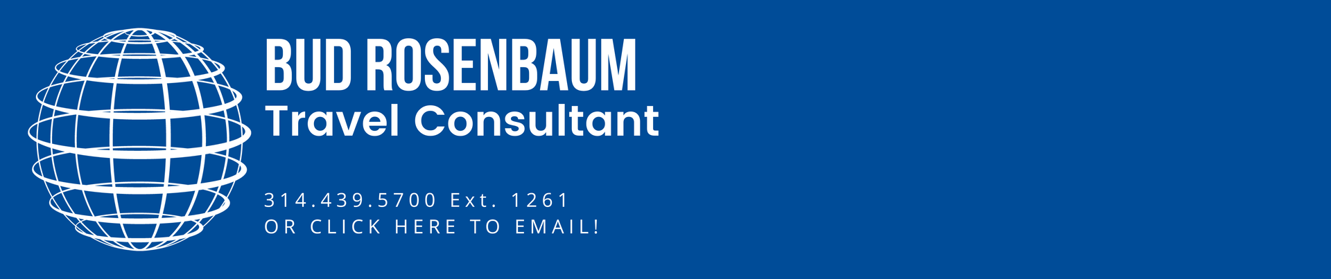 Bud rosenbaum travel consultant logo on a blue background