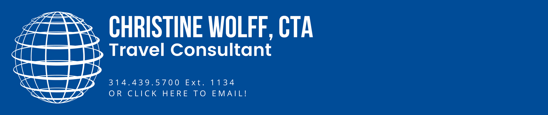 A blue banner for christine wolff cta travel consultant