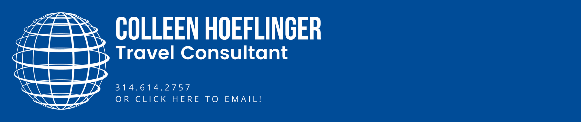 A blue banner for colleen hoflinger travel consultant