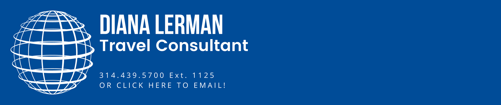A blue banner for diana lerman travel consultant