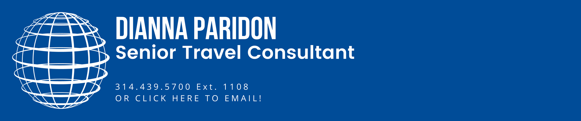A blue banner for dianna paridon senior travel consultant