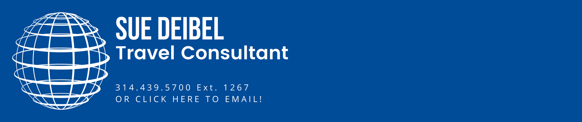 A blue banner for sue deibel travel consultant