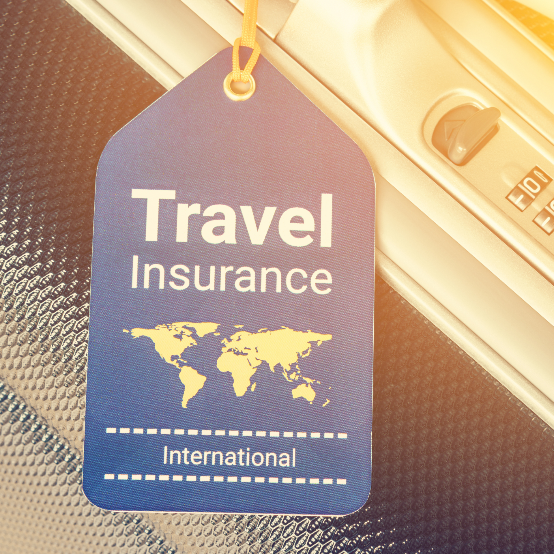 A blue tag that says travel insurance on it
