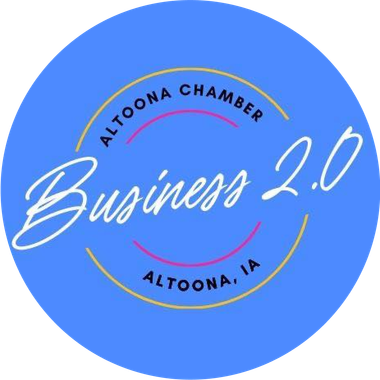 Altoona chamber business 2.0 logo on a blue background