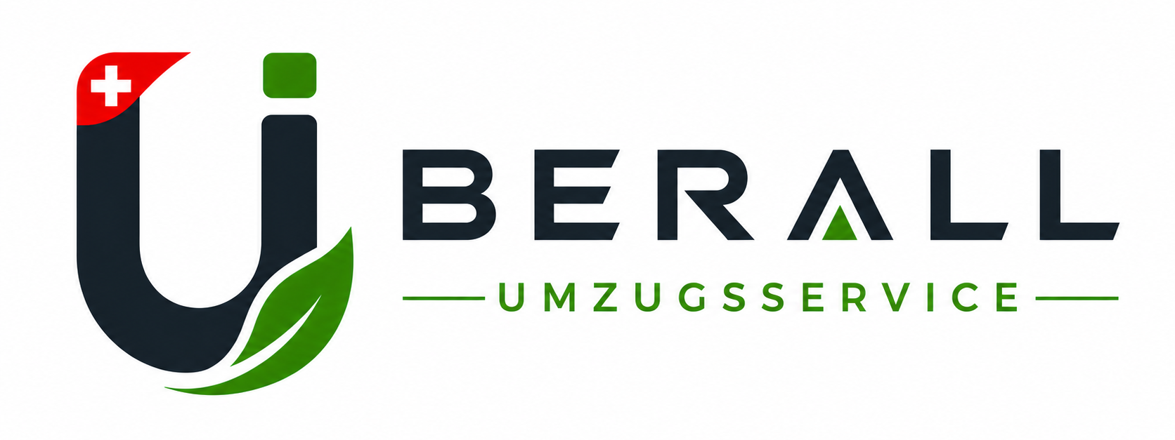 UBERALL UMZUGSSERVICE-Logo mit stilisiertem U-Symbol in Schwarz, Grün und Rot