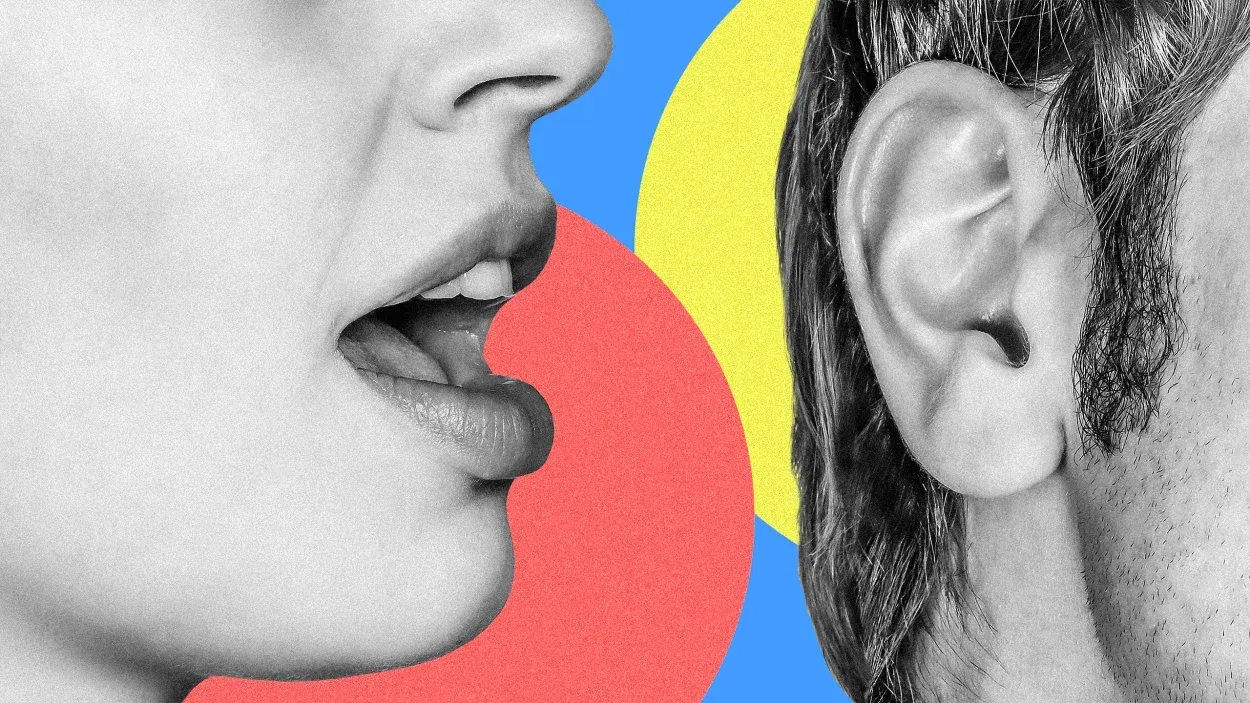 A woman whispering into a man 's ear | Elgin, IL | 'I' in Team Series By IA Business Advisors