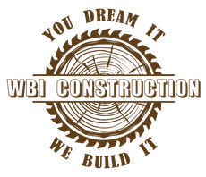 WBJ Construction logo with a brown saw blade and the slogan “You Dream It, We Build It”