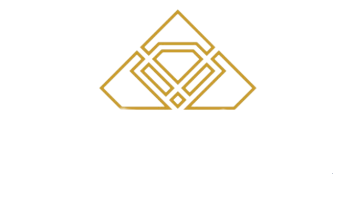 A gold triangle with a diamond in the middle on a white background.
