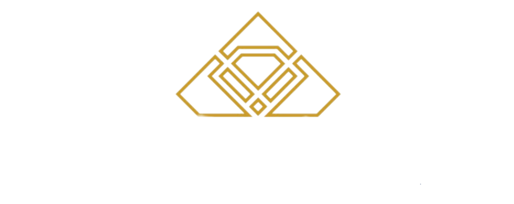 A gold triangle with a diamond in the middle on a white background.